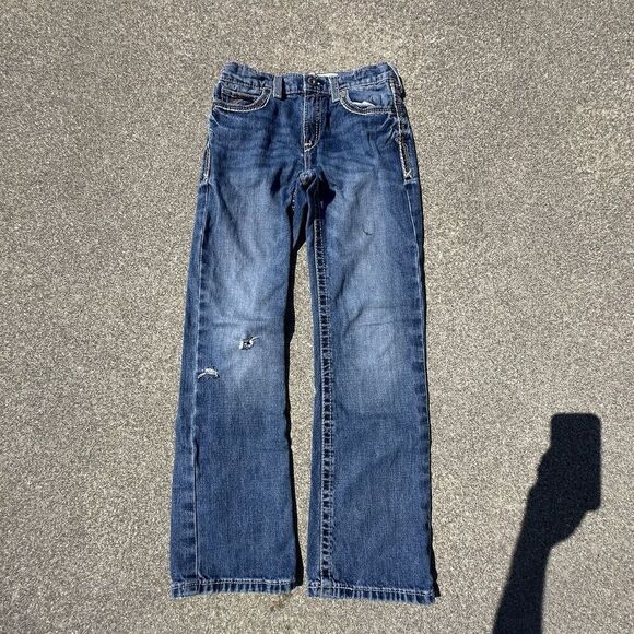 Ariat B4 Relaxed Jeans Womens 14 Straight Leg Blue Denim Distressed Western - Picture 1 of 9